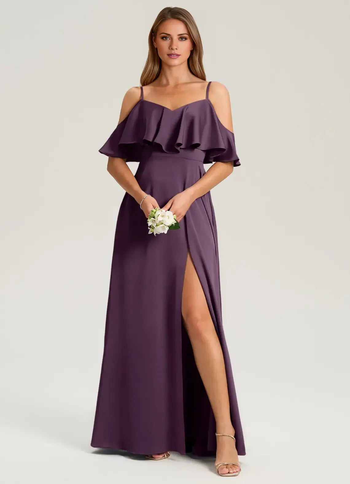 A-Line Off-Shoulder Satin High Slit Wedding Dress - Yihuiw by Yihuiw