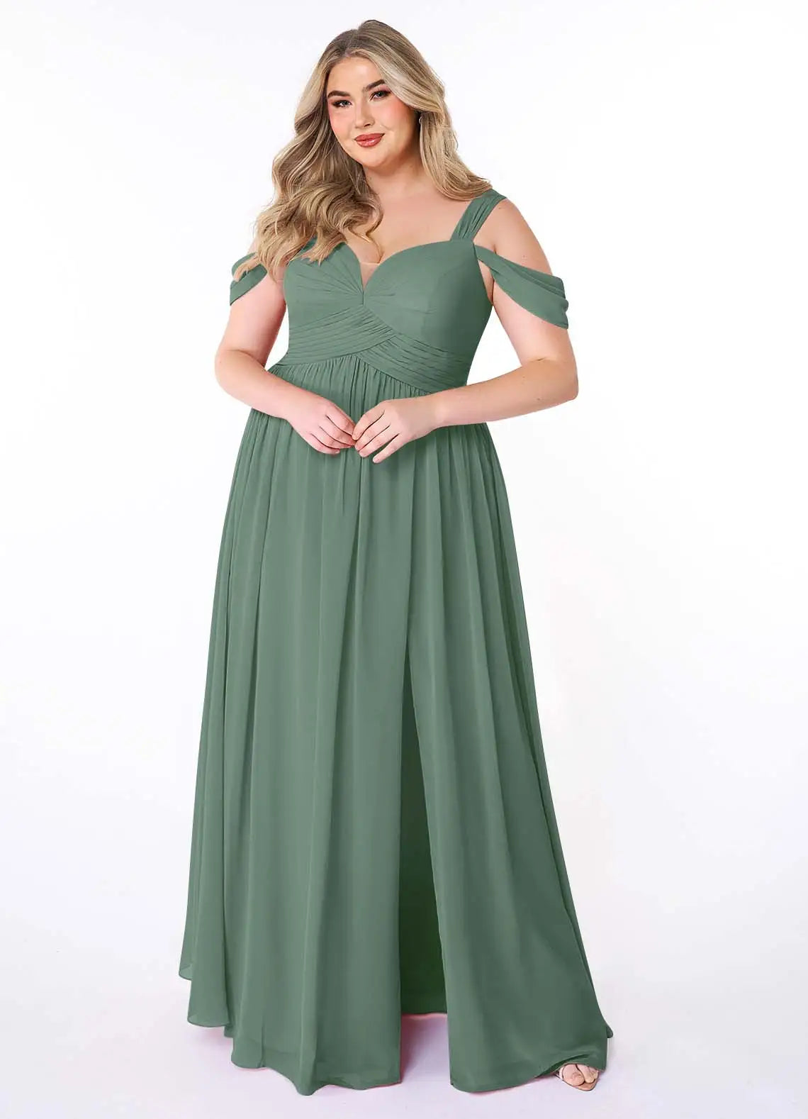 Off-Shoulder Chiffon Ruffled Floor-Length Wedding Dress - Yihuiw by Yihuiw