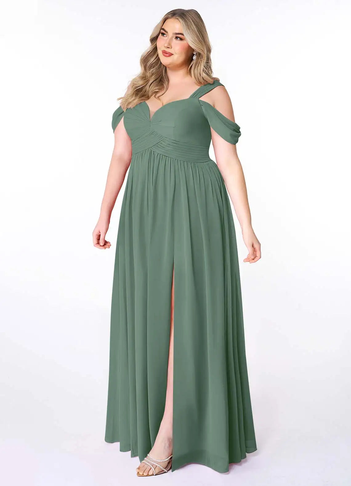 Off-Shoulder Chiffon Ruffled Floor-Length Wedding Dress - Yihuiw by Yihuiw