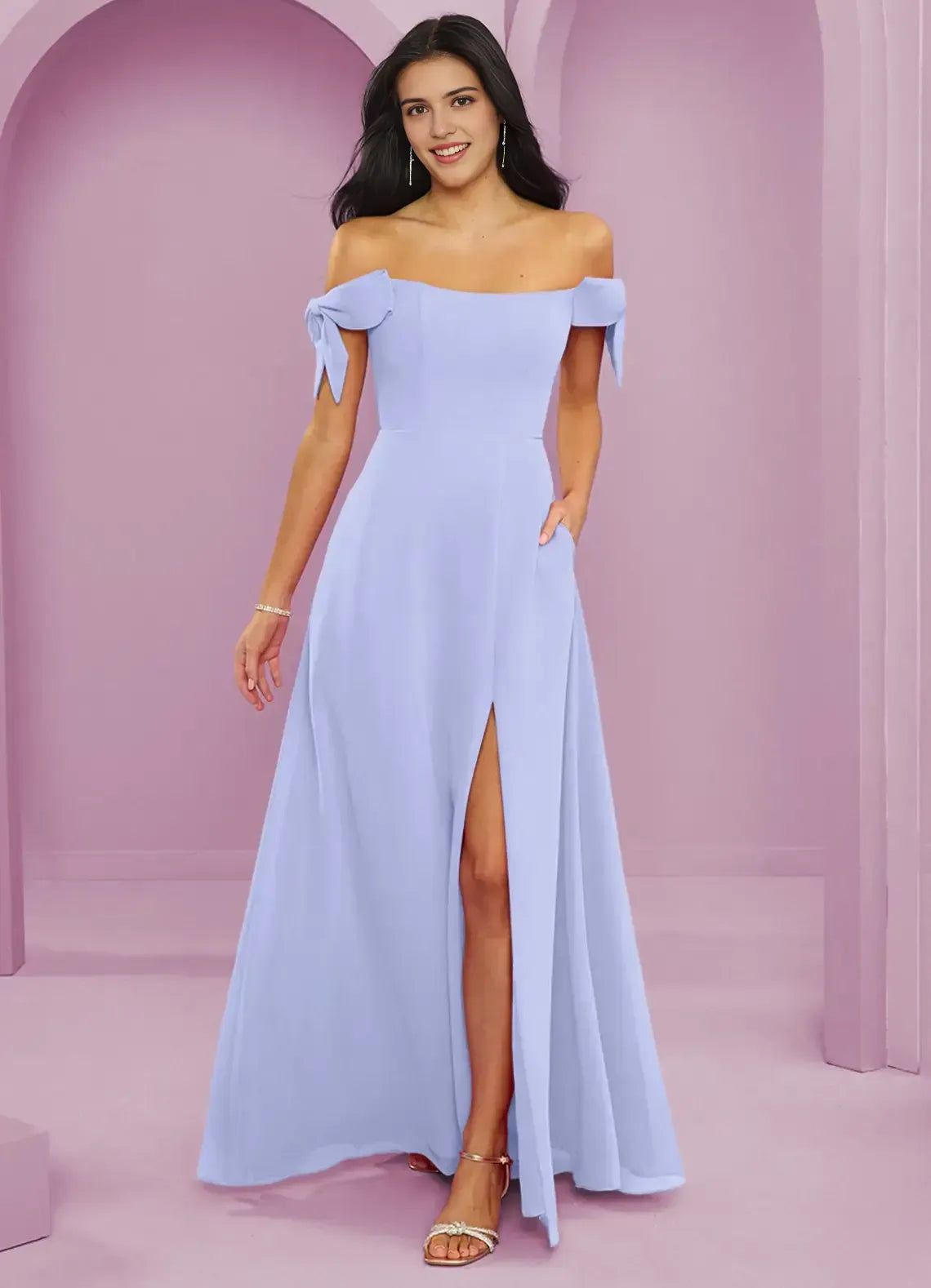 A-Line Off-Shoulder Chiffon High Slit Wedding Dress - Yihuiw by Yihuiw