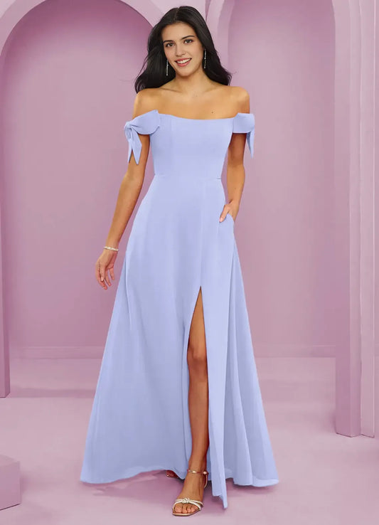 A-Line Off-Shoulder Chiffon High Slit Wedding Dress - Yihuiw by Yihuiw