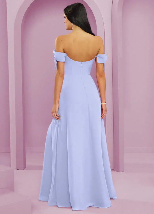 A-Line Off-Shoulder Chiffon High Slit Wedding Dress - Yihuiw by Yihuiw