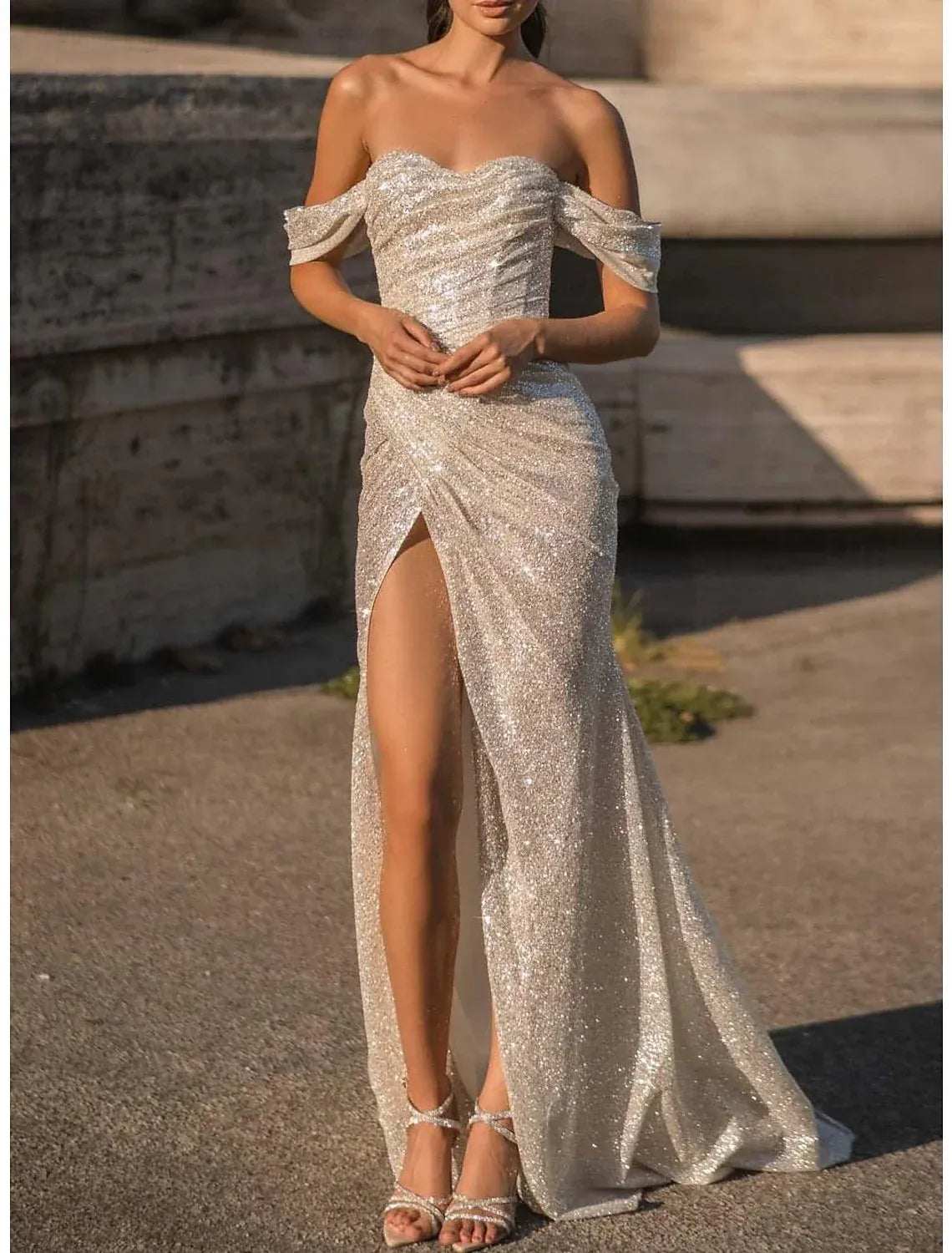 Mermaid Sweetheart Lace-Up Back High Slit Wedding Dress - Yihuiw by Yihuiw