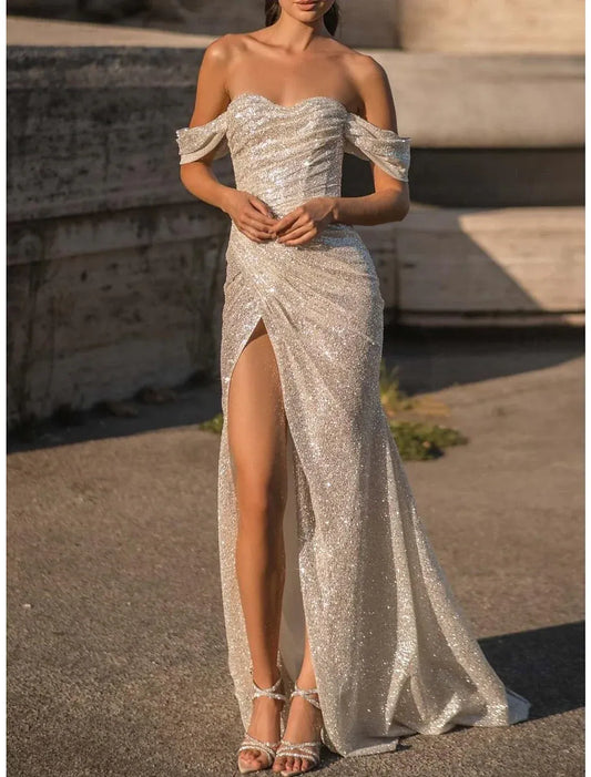 Mermaid Sweetheart Lace-Up Back High Slit Wedding Dress - Yihuiw by Yihuiw