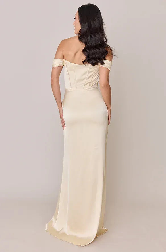 Mermaid Satin Lace-Up Back High Slit Wedding Dress - Yihuiw by Yihuiw