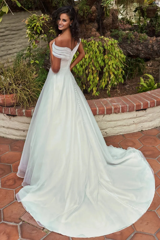 Sweetheart Tulle Button Back Draped Wedding Dress - Yihuiw by Yihuiw