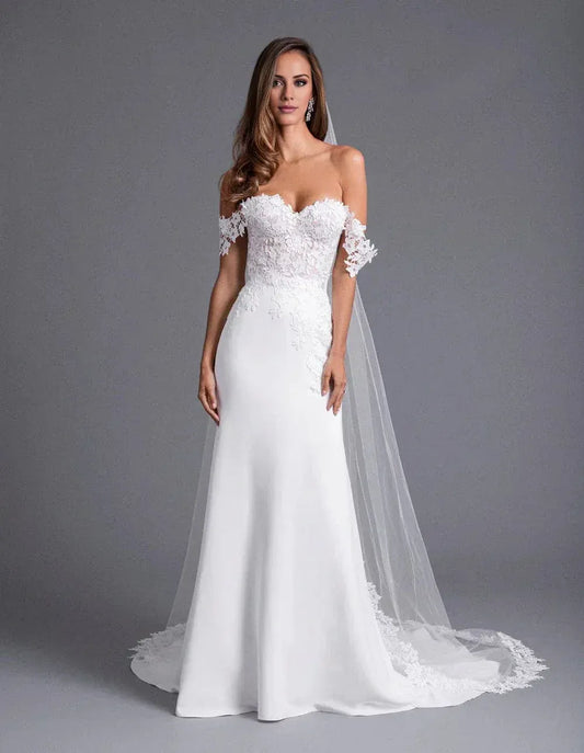 Mermaid Lace Button Back Wedding Dress - Yihuiw by Yihuiw