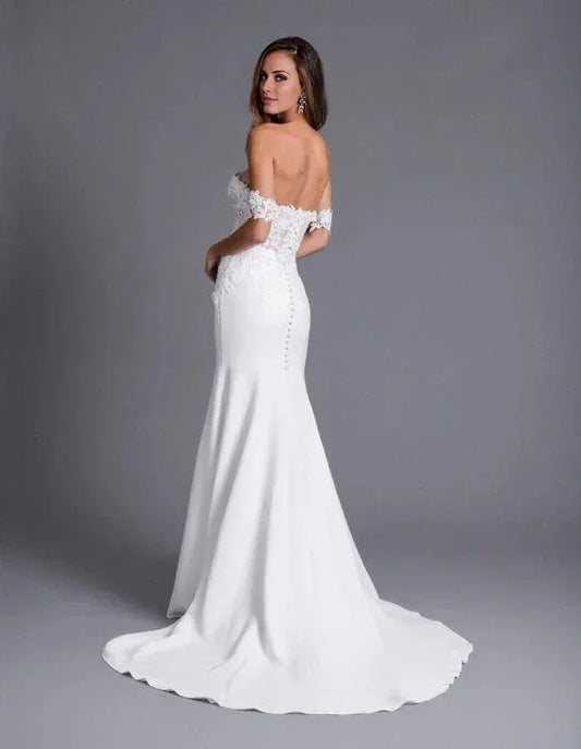 Mermaid Lace Button Back Wedding Dress - Yihuiw by Yihuiw