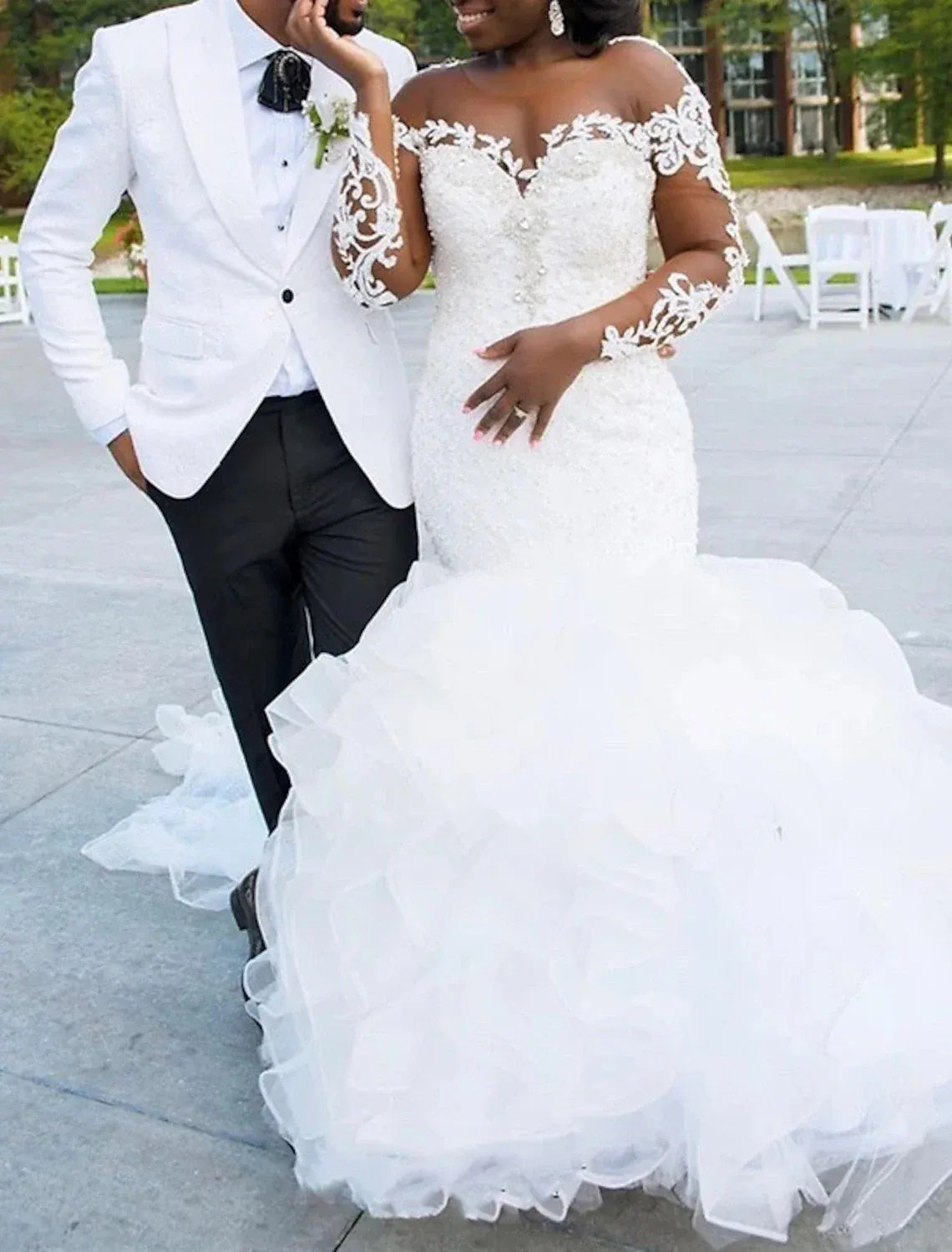 Multi Mermaid Tulle Ruffled Wedding Dress - Yihuiw by Yihuiw