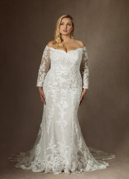 Mermaid Lace Long Sleeve Train Wedding Dress - Yihuiw by Yihuiw