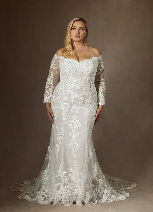Mermaid Lace Long Sleeve Train Wedding Dress - Yihuiw by Yihuiw