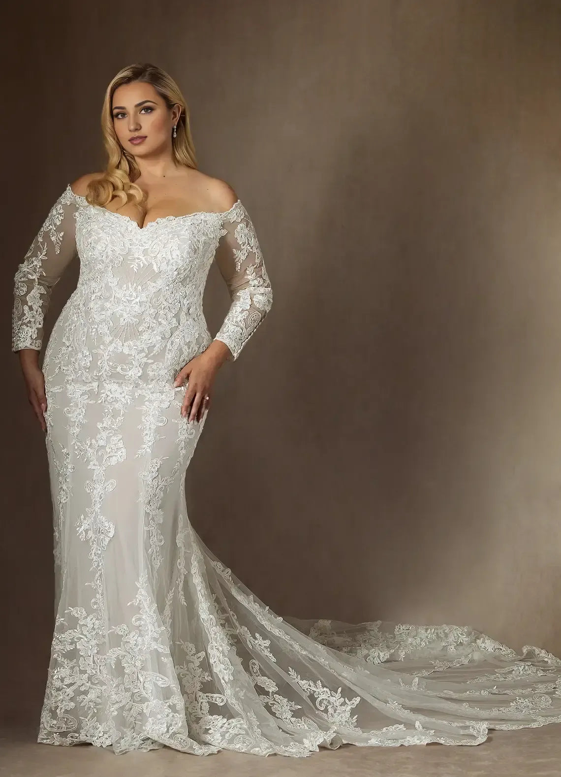 Mermaid Lace Long Sleeve Train Wedding Dress - Yihuiw by Yihuiw