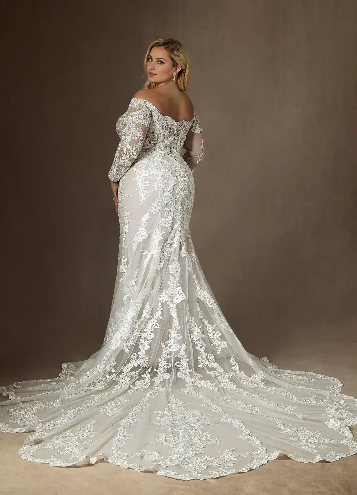 Mermaid Lace Long Sleeve Train Wedding Dress - Yihuiw by Yihuiw