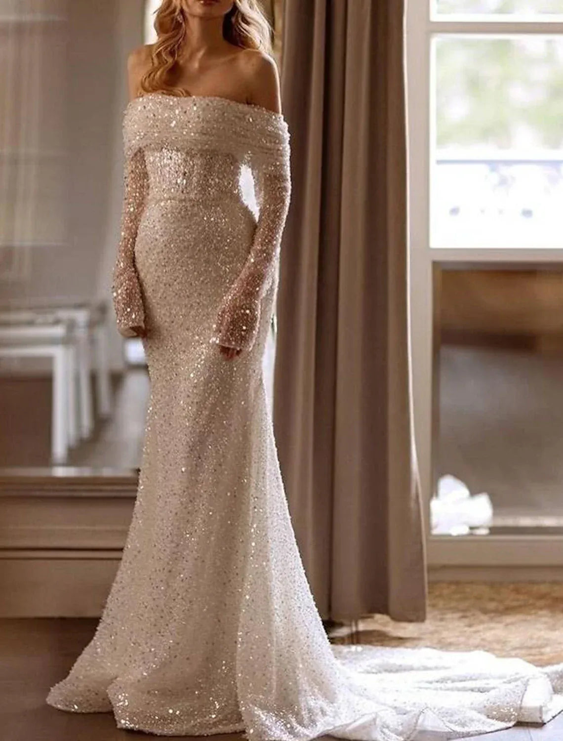 Mermaid Long Sleeve Train Wedding Dress - Yihuiw by Yihuiw