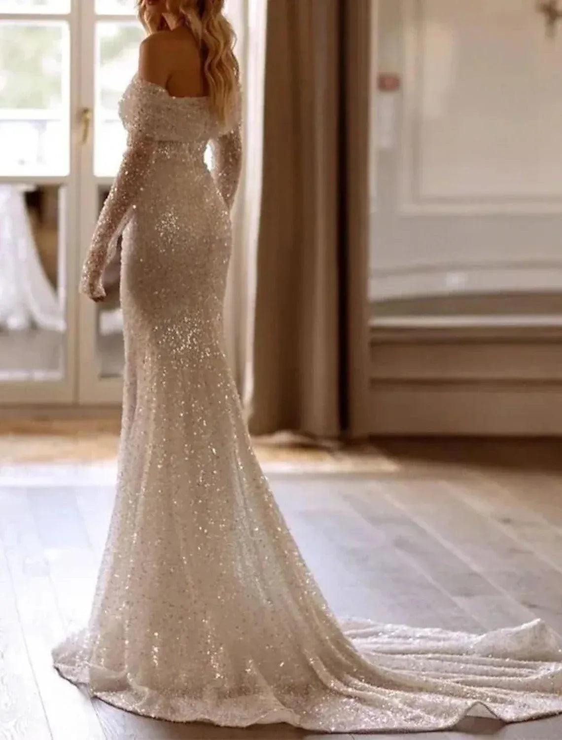 Mermaid Long Sleeve Train Wedding Dress - Yihuiw by Yihuiw
