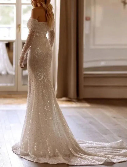 Mermaid Long Sleeve Train Wedding Dress - Yihuiw by Yihuiw