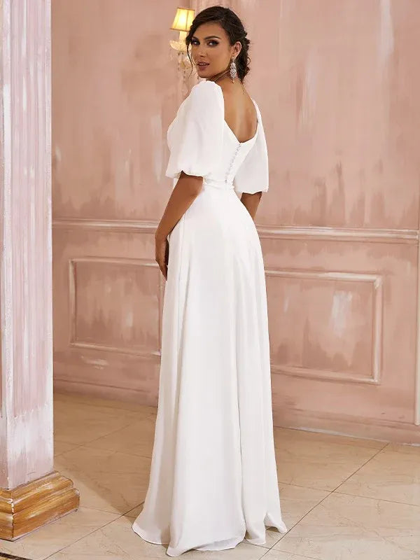 Chiffon High Slit Mini Wedding Dress - Yihuiw by Yihuiw