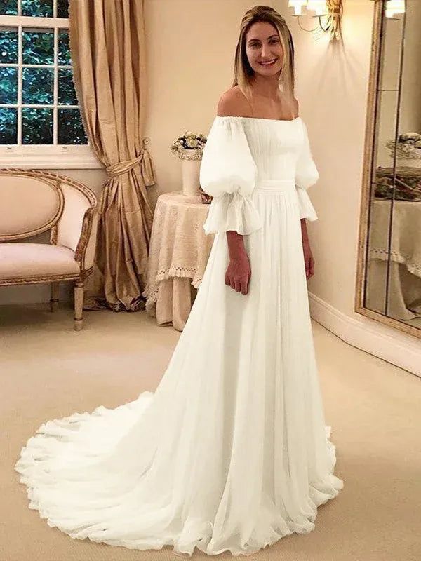 Chiffon Ruffled Wedding Dress - Yihuiw by Yihuiw