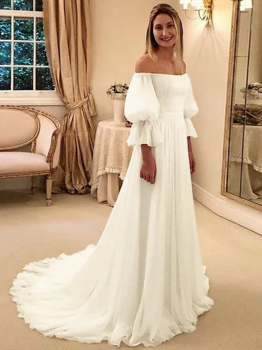 Chiffon Ruffled Wedding Dress - Yihuiw by Yihuiw