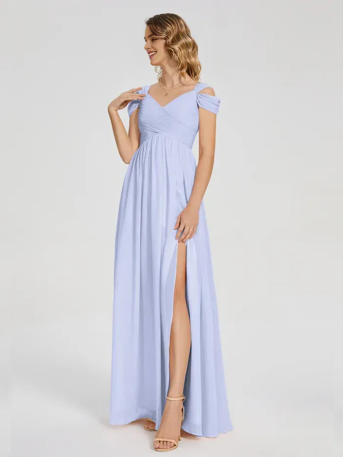 A-Line Chiffon High Slit Wedding Dress - Yihuiw by Yihuiw
