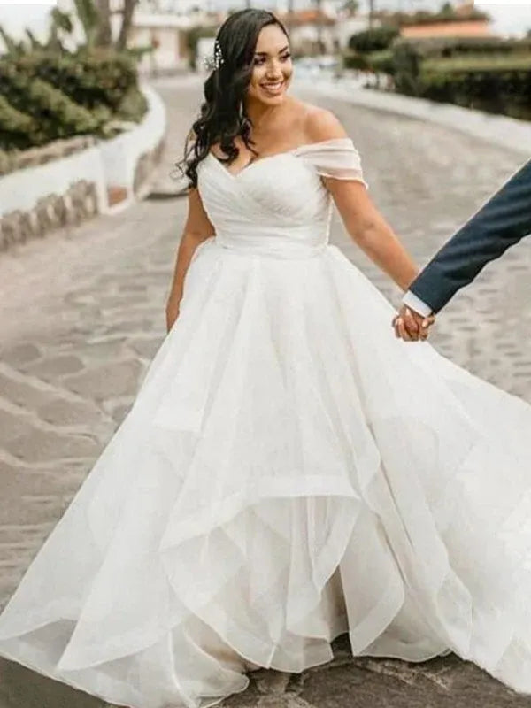 A-Line Tulle Short Sleeve Ruffled Mini Wedding Dress - Yihuiw by Yihuiw