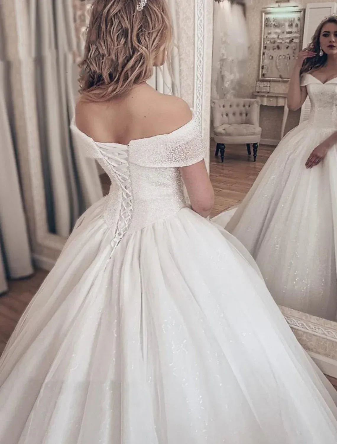 Ball Gown Tulle Lace-Up Back Train Wedding Gown - Yihuiw by Yihuiw