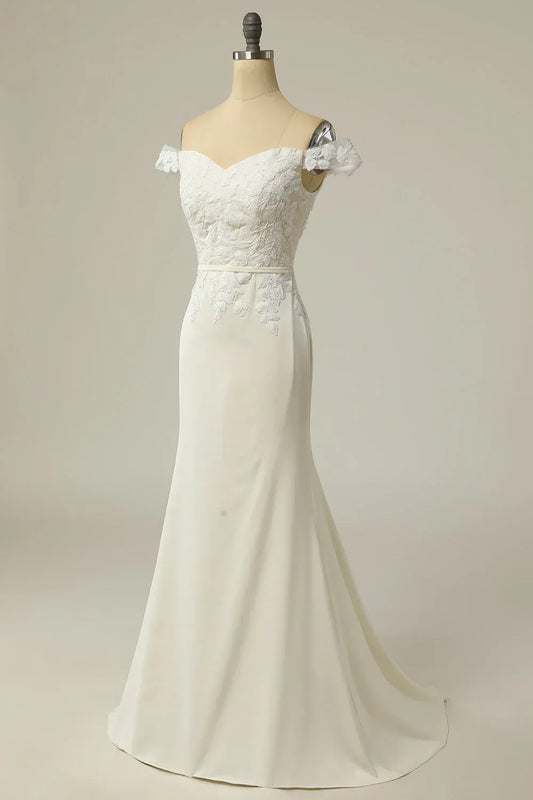 Mermaid Sweetheart Satin Train Wedding Dress - Yihuiw by Yihuiw
