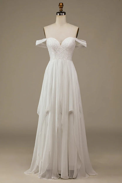 A-Line Sweetheart Chiffon Ruffled Wedding Dress - Yihuiw by Yihuiw