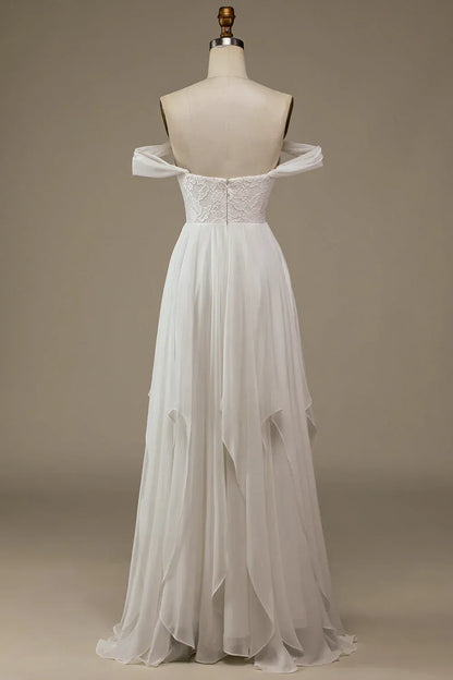 A-Line Sweetheart Chiffon Ruffled Wedding Dress - Yihuiw by Yihuiw