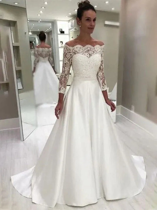 Satin Train Wedding Dress - Yihuiw by Yihuiw