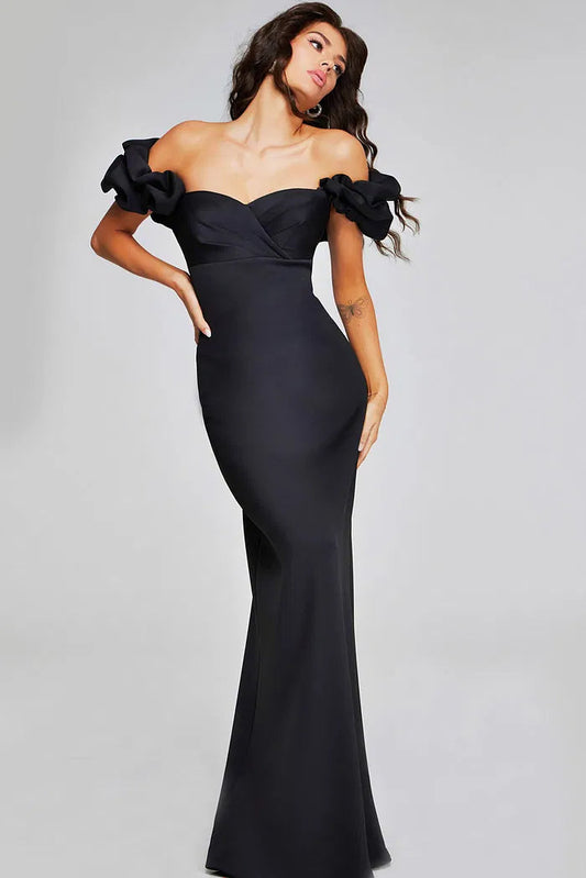 Off-the-Shoulder Evening Dress with Dramatic Ruffled Sleeves, Mermaid Silhouette and Back Slit