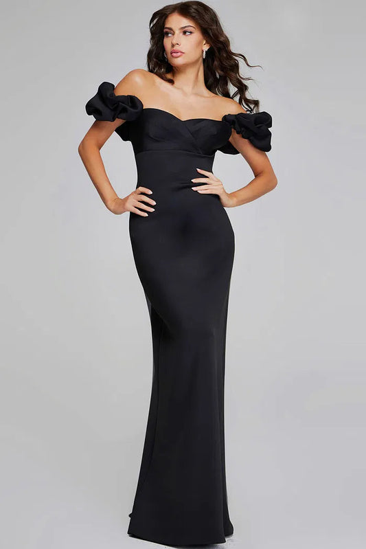 Off-the-Shoulder Evening Dress with Dramatic Ruffled Sleeves, Mermaid Silhouette and Back Slit