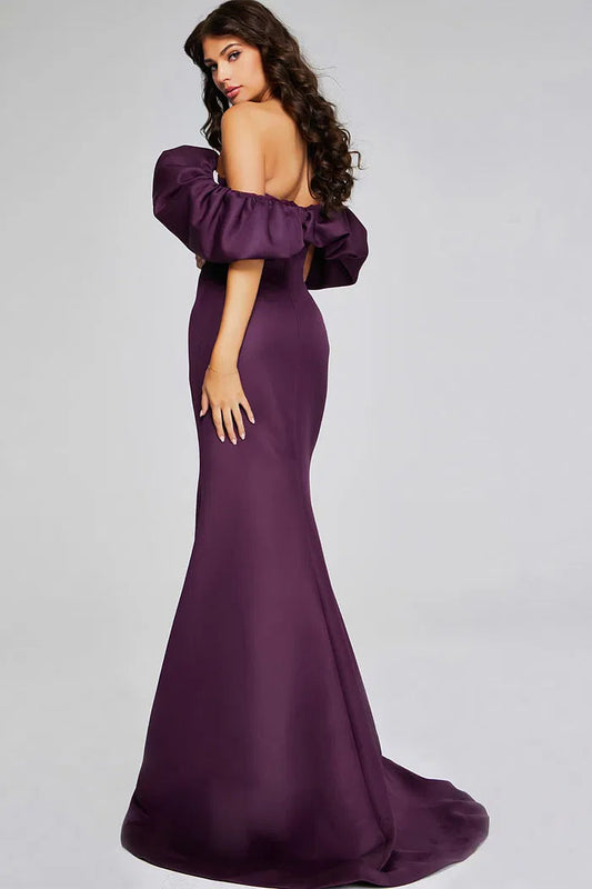 Off-the-Shoulder Evening Dress with Dramatic Ruffled Sleeves, Mermaid Silhouette and Sweeping Train