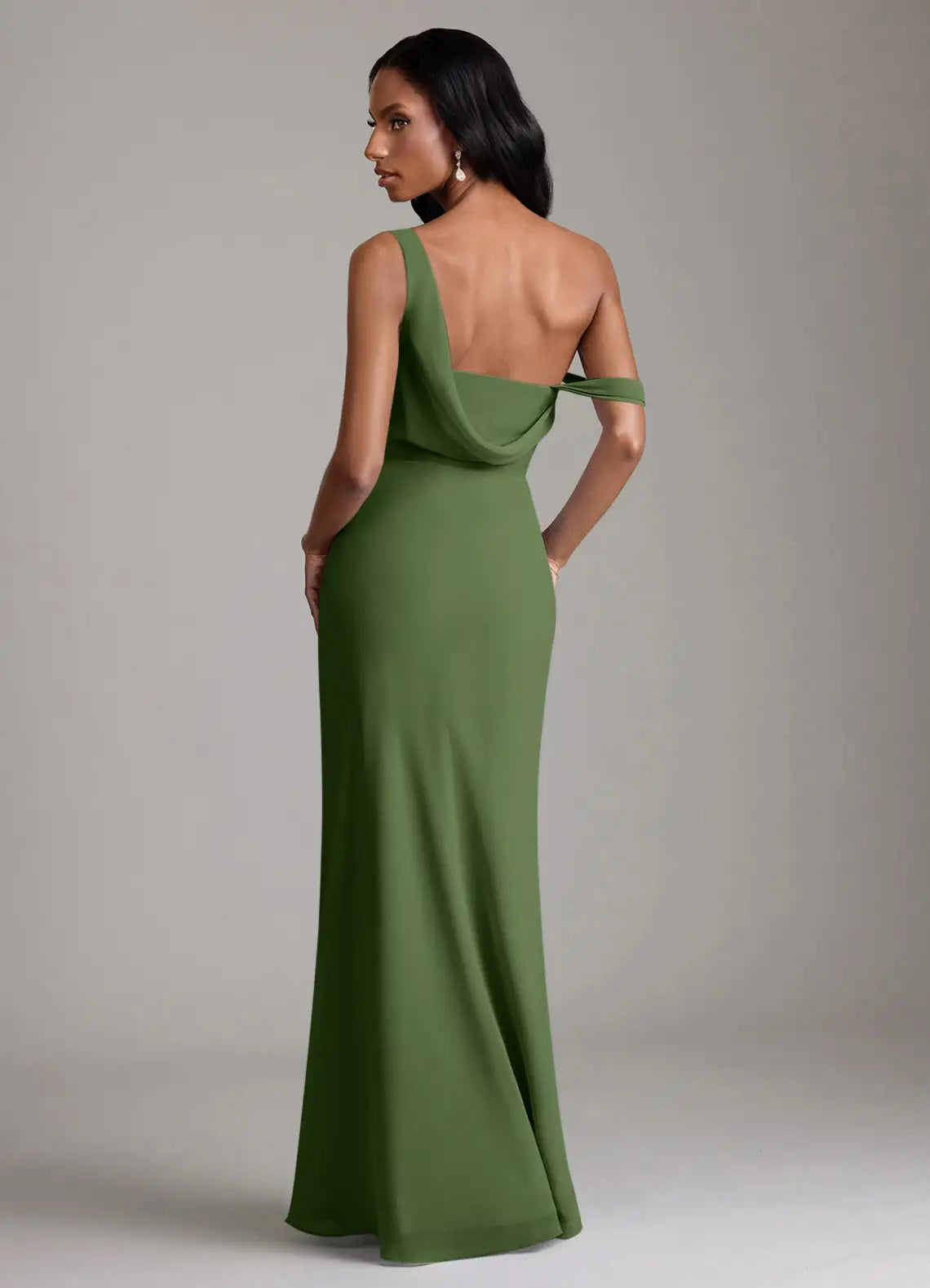 One-Shoulder Chiffon High Slit Midi Wedding Dress - Yihuiw by Yihuiw