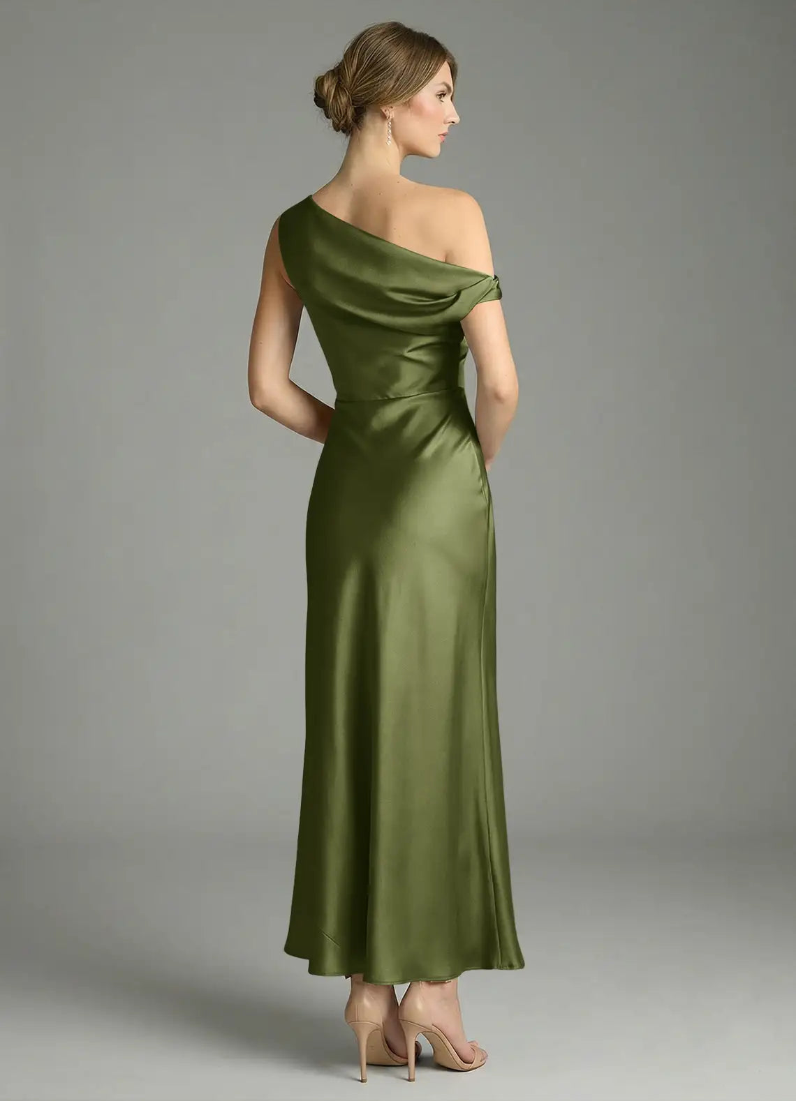 Off-Shoulder Satin Draped Midi Wedding Dress - Yihuiw by Yihuiw