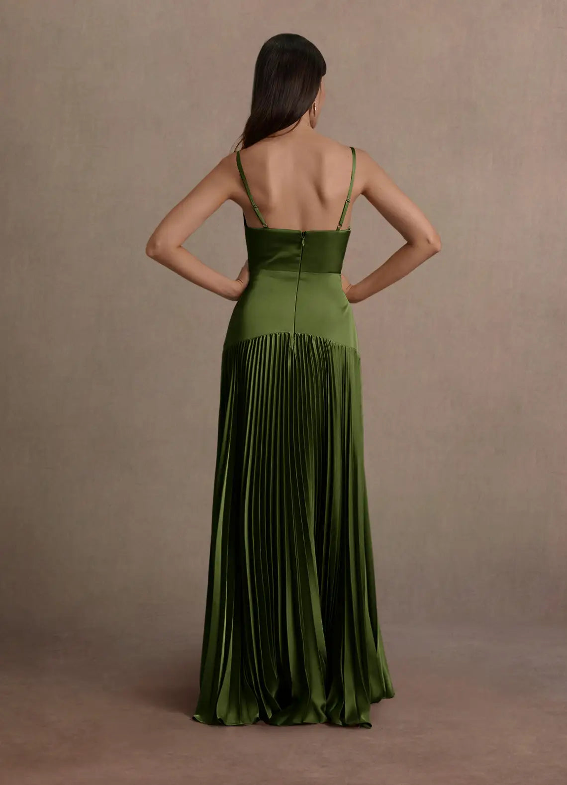 V-Neck Satin Pleated Floor-Length Wedding Dress - Yihuiw by Yihuiw