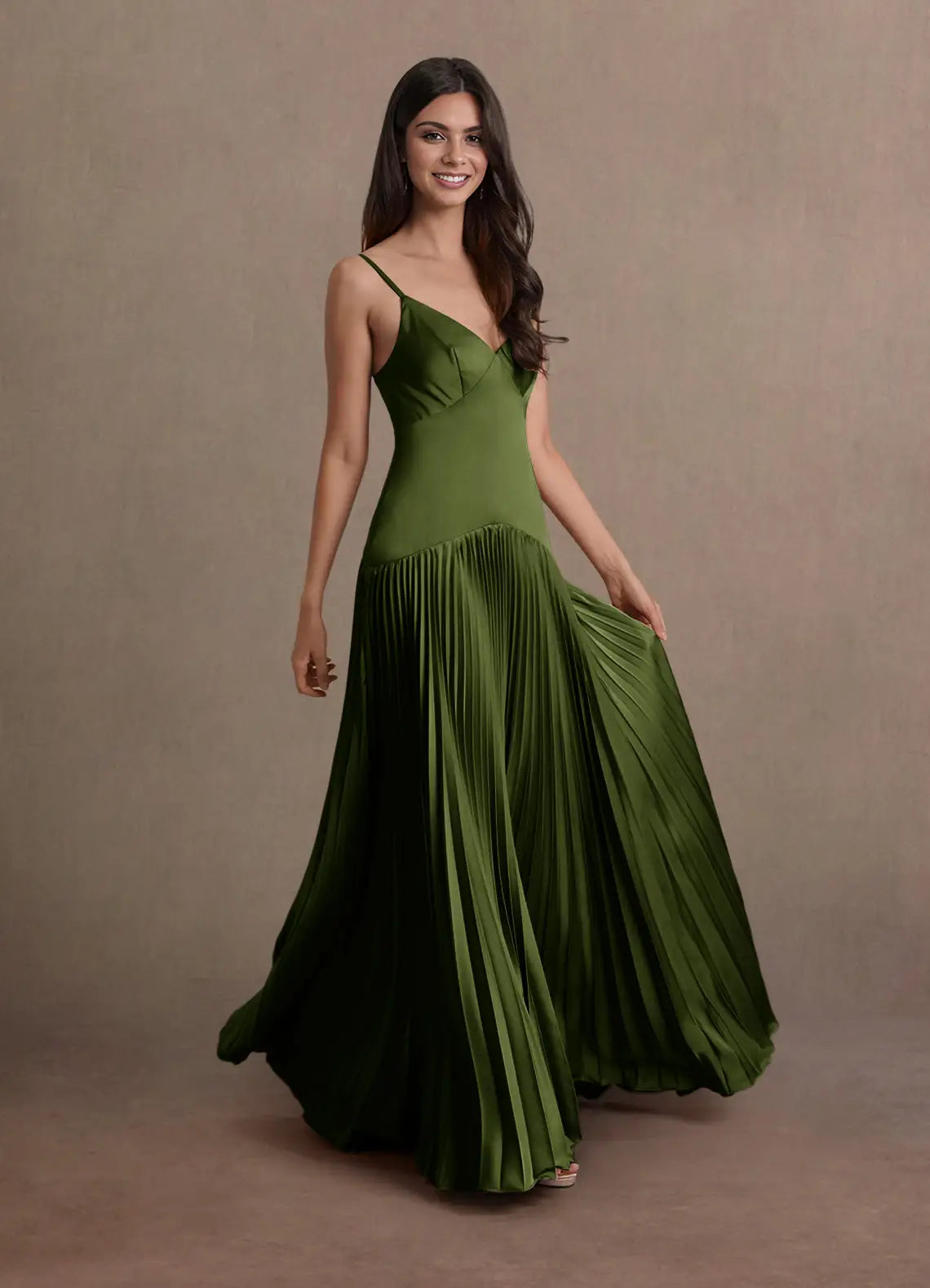 V-Neck Satin Pleated Floor-Length Wedding Dress - Yihuiw by Yihuiw
