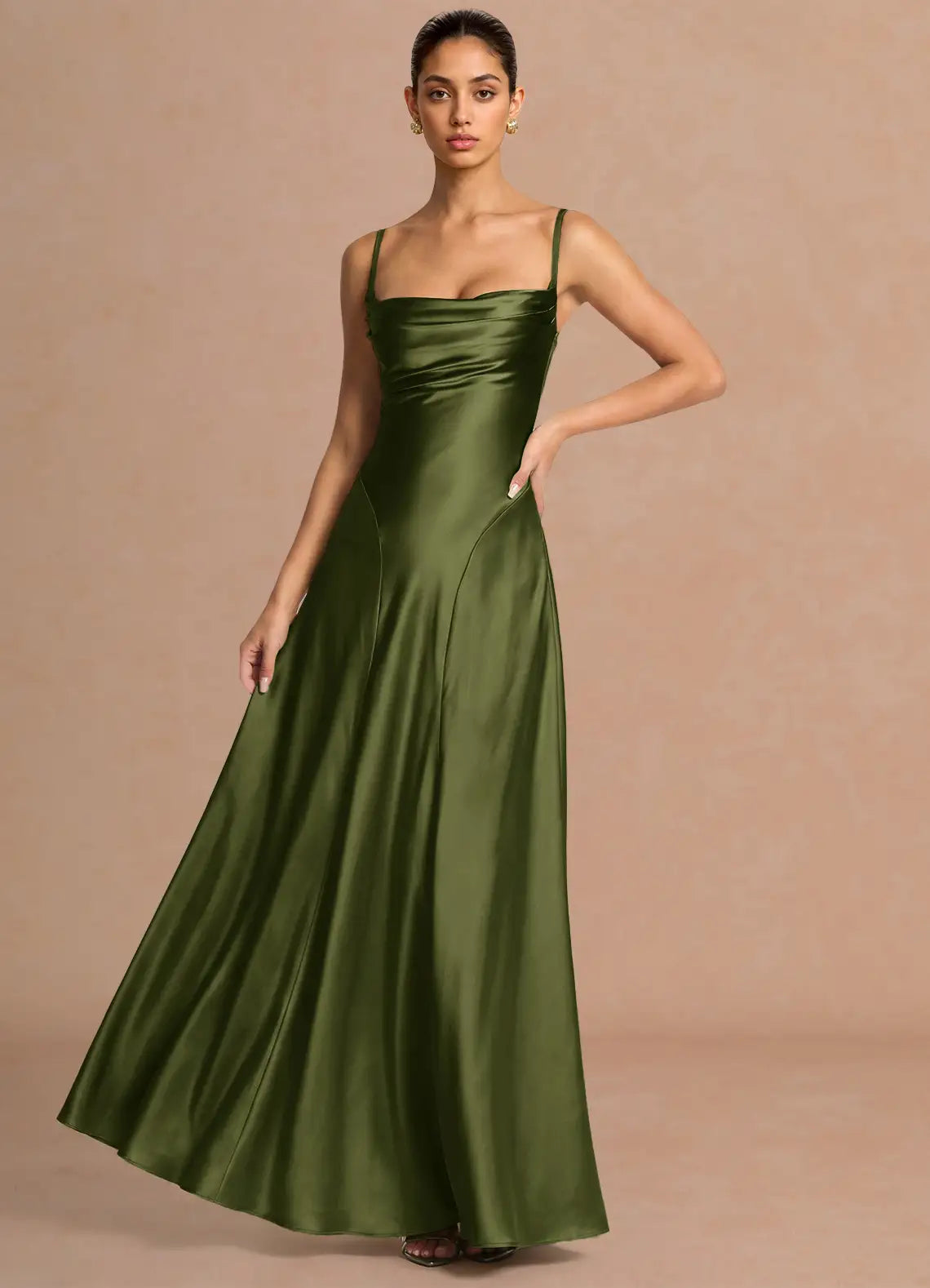 Green A-Line Spaghetti Strap Satin Floor-Length Wedding Dress - Yihuiw by Yihuiw