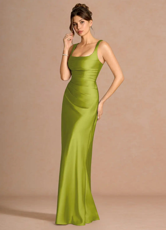 Green Mermaid Square Neck Lace Lace-Up Back Floor-Length Wedding Dress - Yihuiw by Yihuiw