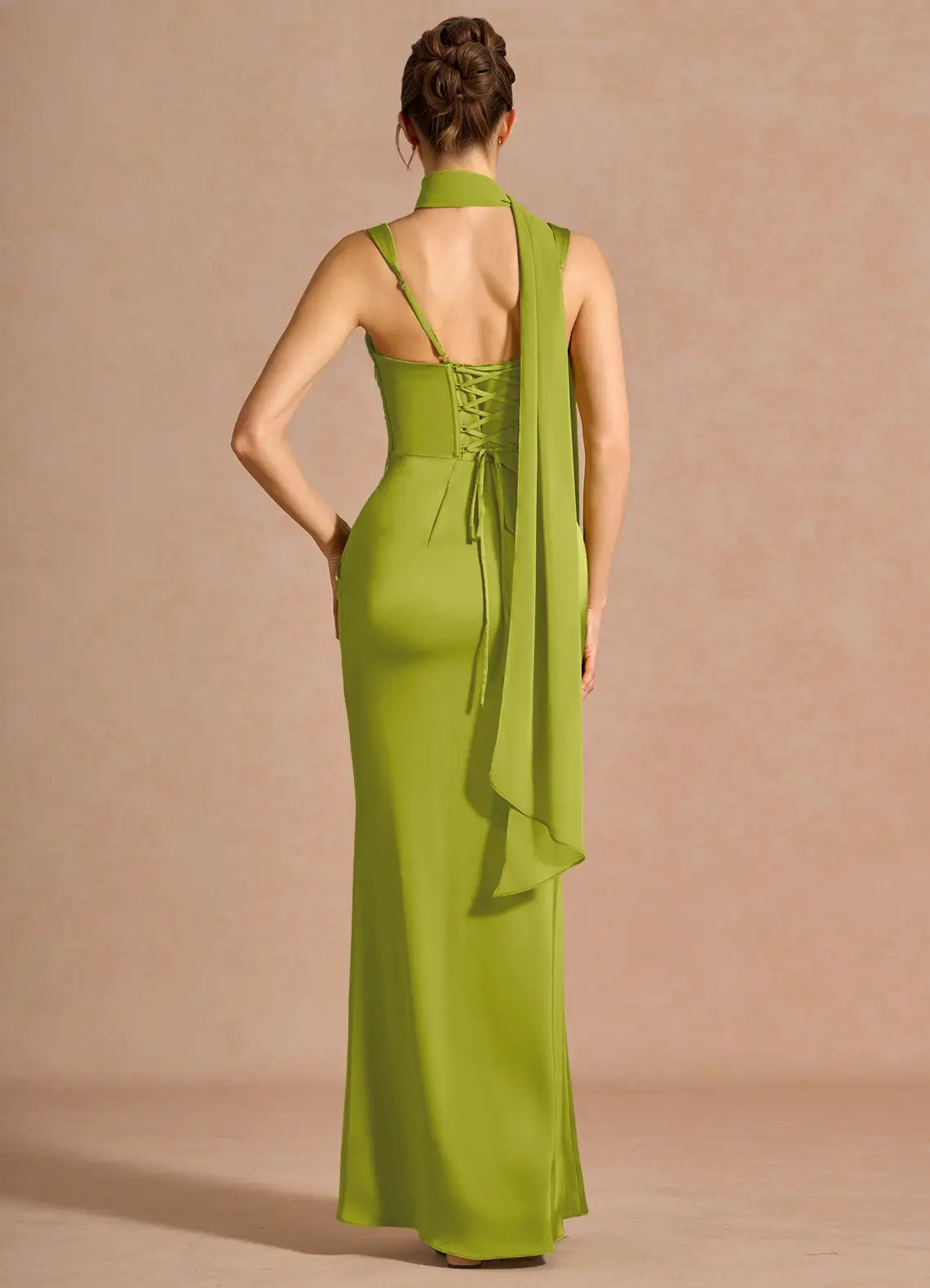 Green Mermaid Square Neck Lace Lace-Up Back Floor-Length Wedding Dress - Yihuiw by Yihuiw