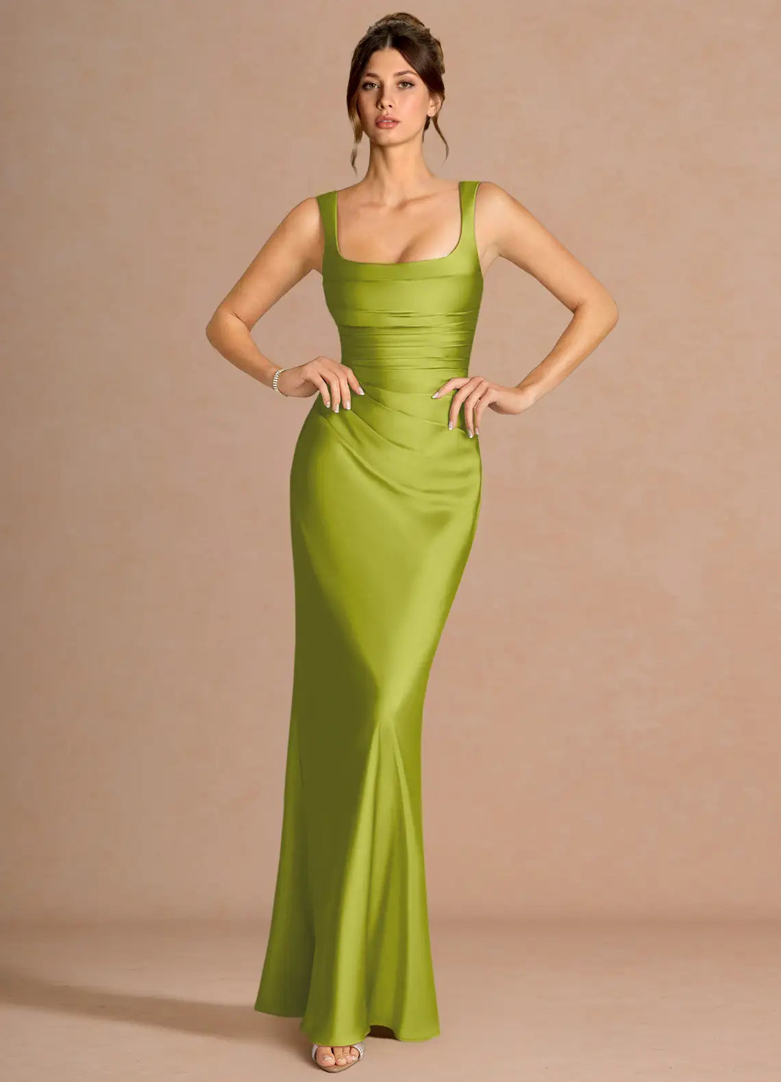 Green Mermaid Square Neck Lace Lace-Up Back Floor-Length Wedding Dress - Yihuiw by Yihuiw