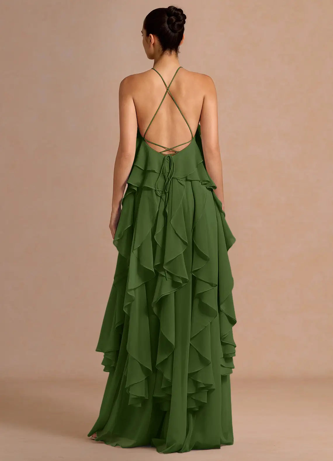 Halter Chiffon Ruffled Floor-Length Wedding Dress - Yihuiw by Yihuiw