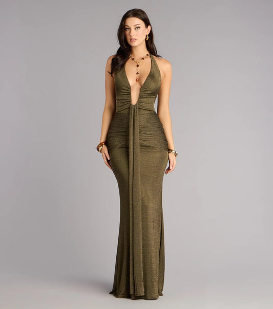 Mermaid Halter Ruched Floor-Length Wedding Dress - Yihuiw by Yihuiw