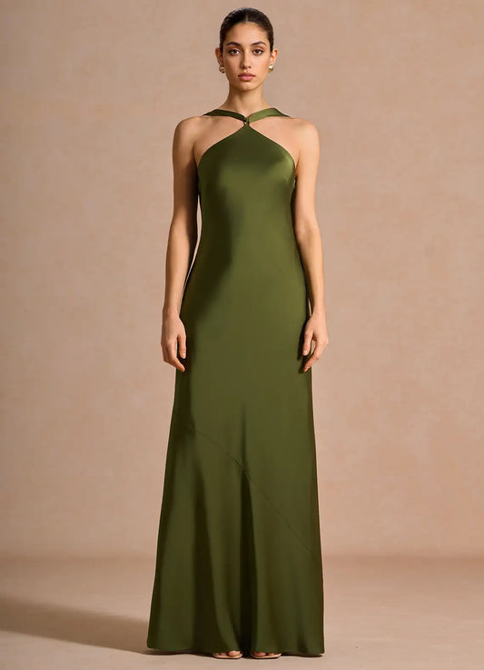 Mermaid Halter Satin Floor-Length Wedding Dress - Yihuiw by Yihuiw