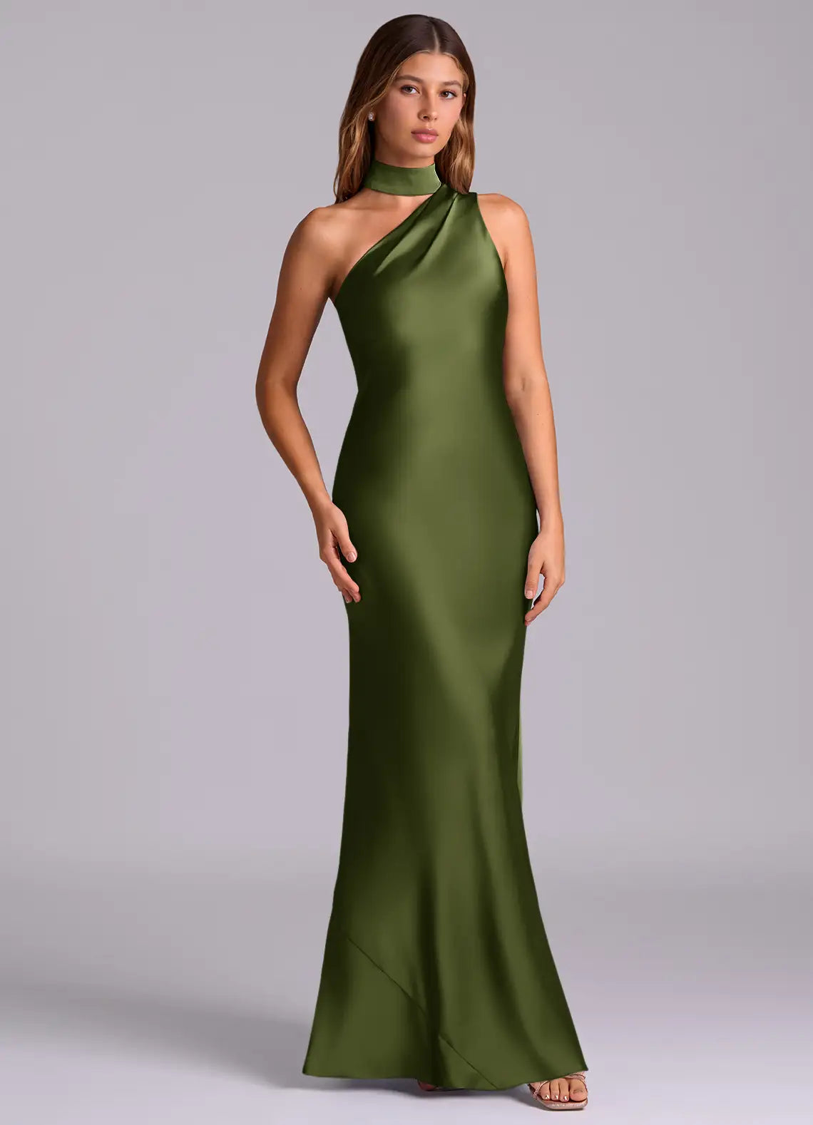 Mermaid Halter Satin Draped Floor-Length Wedding Dress - Yihuiw by Yihuiw