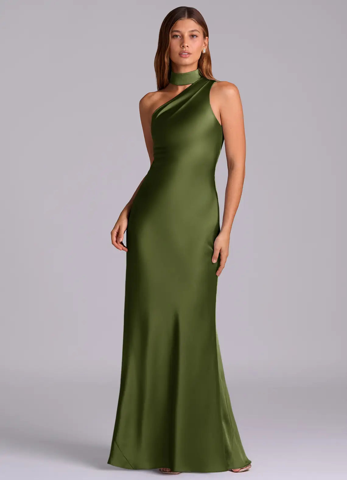 Mermaid Halter Satin Draped Floor-Length Wedding Dress - Yihuiw by Yihuiw