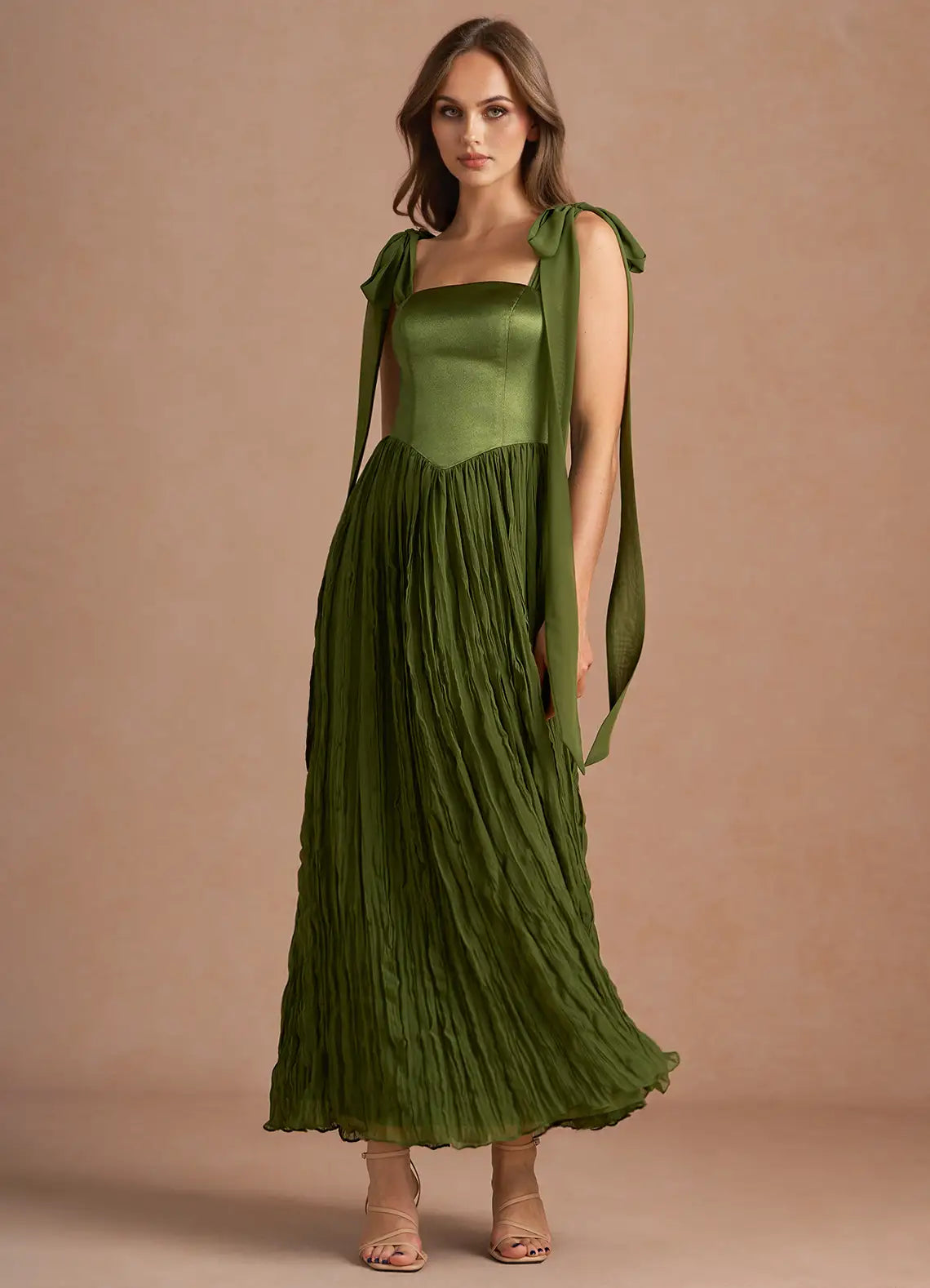 Square Neck Satin Midi Wedding Dress - Yihuiw by Yihuiw