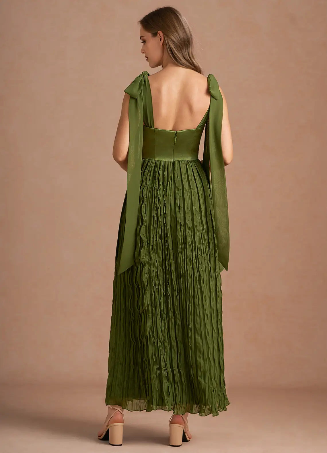 Square Neck Satin Midi Wedding Dress - Yihuiw by Yihuiw