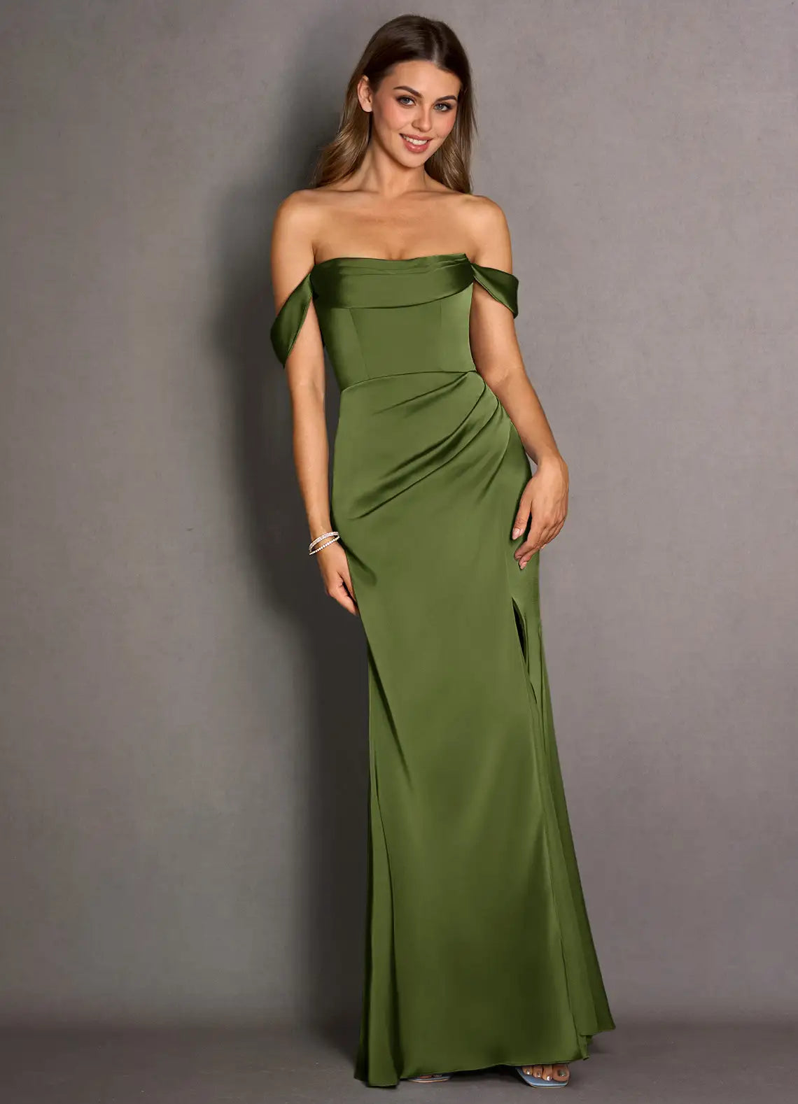 Mermaid Off-Shoulder Satin High Slit Floor-Length Wedding Dress - Yihuiw by Yihuiw