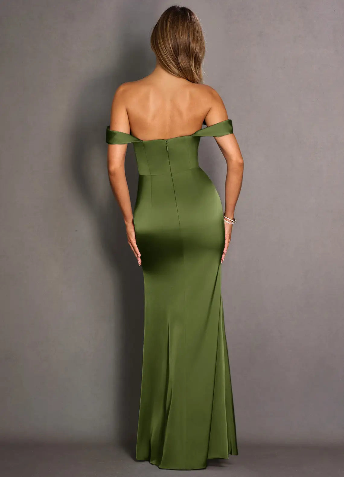 Mermaid Off-Shoulder Satin High Slit Floor-Length Wedding Dress - Yihuiw by Yihuiw